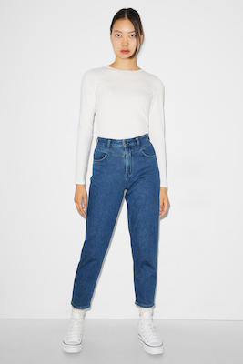 C A Clockhouse Cropped High Waist Balloon Jeans Dark Denim Dark Denim