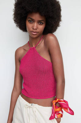Mango Crochet Haltertop Roze Roze 8445922567811