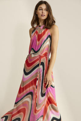 Summum Woman Halter Maxi Jurk Met All Over Print En Ceintuur Roze Rood Beige Roze maxijurken