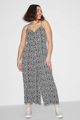 C A Clockhouse Gebloemde Jumpsuit Zwart Wit Zwart