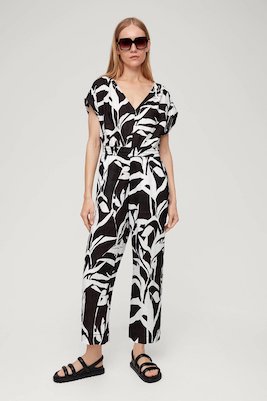 S Oliver Katoenen Jumpsuit Met All Over Print Zwart Wit Zwart 4099973419540