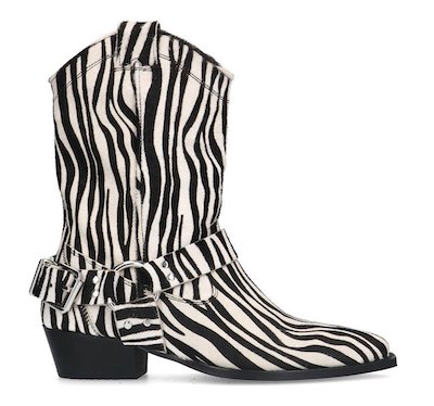 Sacha Leren Cowboy Laarzen Met Zebraprint Zwart Wit Zwart 8720527041820