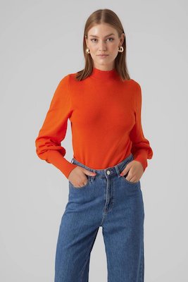 Vero Moda Fijngebreide Trui Vmhollykarispuff Oranje Oranje 5715426362025