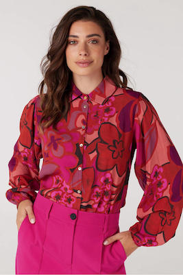 Jansen Amsterdam Gebloemde Geweven Blouse Enya Roze Bruin Roze 8719572129942