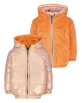Like Flo Reversible Winterjas Met Imitatiebont Oranje Metallic Roze Roze Winterjassen Voor Meisjes Vanaf 2 Jaar