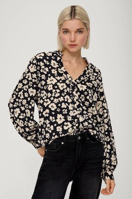 Q S By S Oliver Gebloemde Blouse Zwart Ecru Zwart Blouse Met Bloemenprints