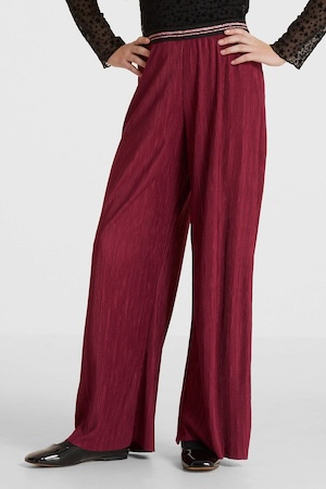 Anytime Plisse Wide Leg Broek Bordeauxrood Donkerrood Meest Populaire Mode Items