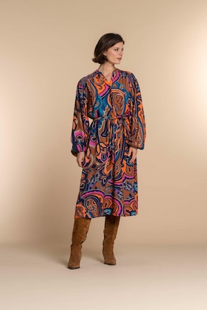 Geisha Blousejurk Met All Over Print Bruin Lila Geel Bruin Bruin Stijlvolle Winterkleding