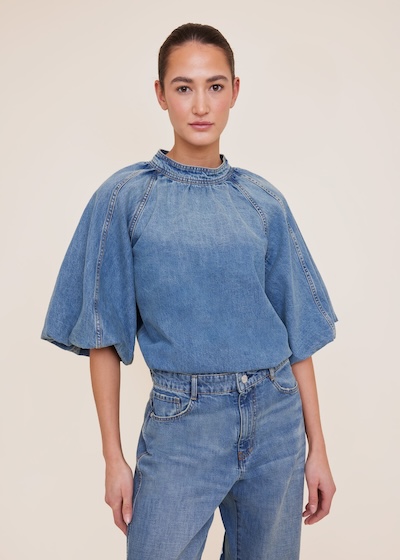 Denim Puff Top