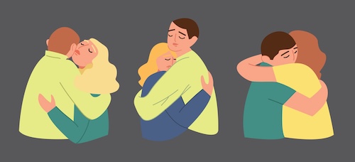 dromen over je ex: illustraties van man vrouw die elkaar omhelzen
