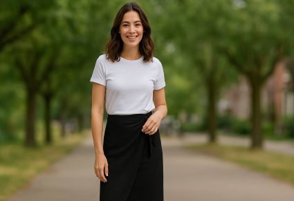 Vrouw Met Hippe Zomerrok wandelend in een park