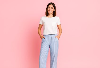 vrouw met Trendy Zomerbroek van hema