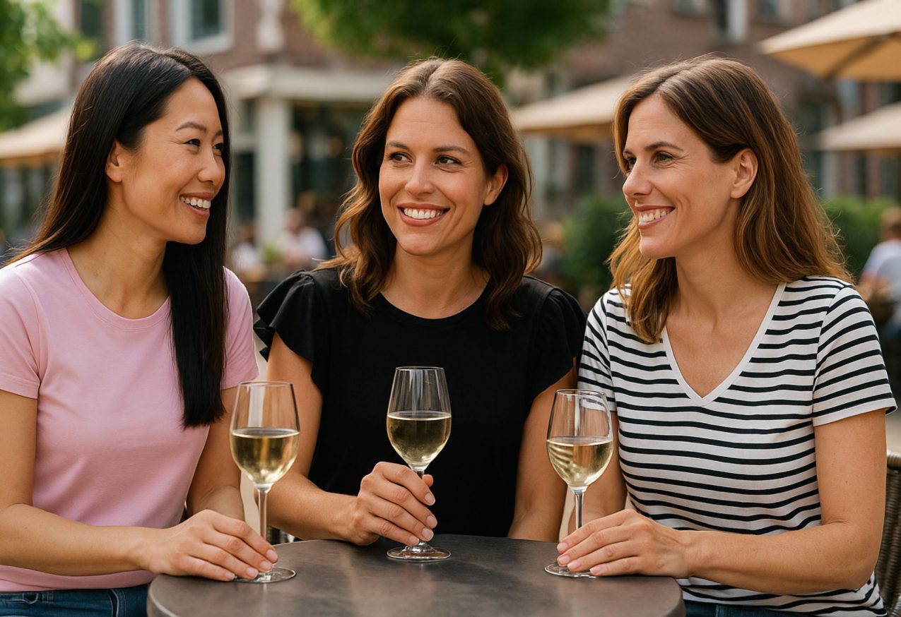 Vrouwen Op Terras Met Zomershirts Aan Van Zeeman