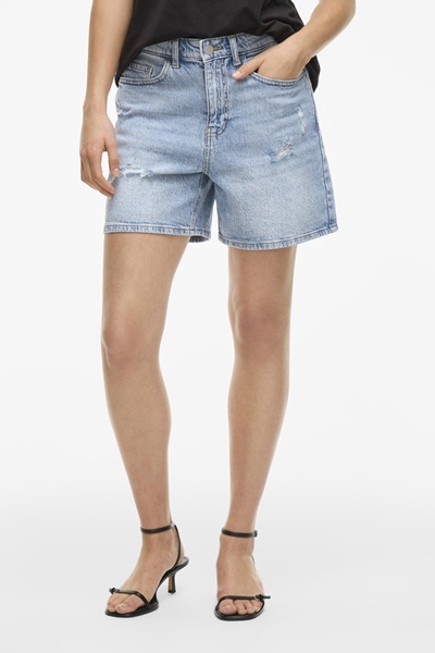 Vila Denim Wide Leg High Waist Short Light Blue Denim Light Blue Denim nooit uit de mode