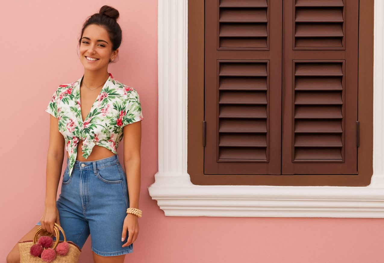 Vrouw Met Denim Bermuda