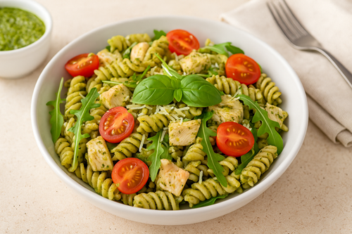 Koude Pastasalades Met Met Pesto En Kip