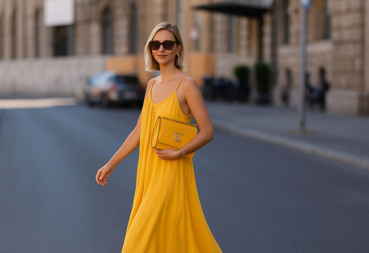 Vrouw Met Gele Jurk van H&M