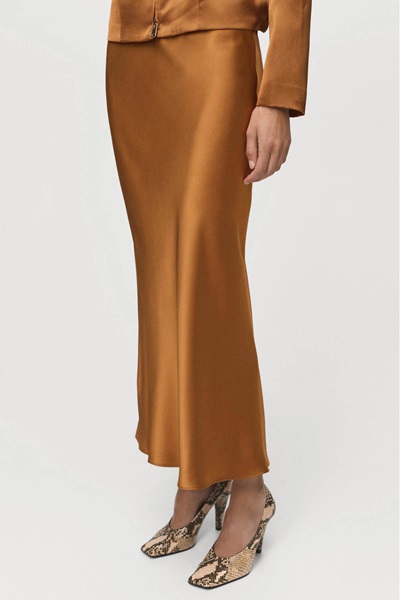 Mango Midi Rok Cognac 