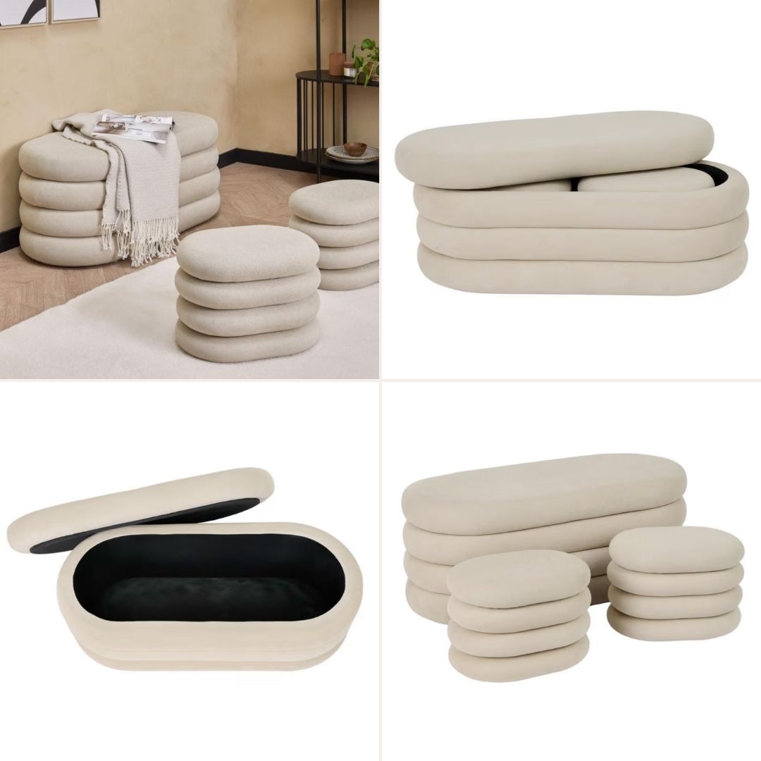 Chenille Opbergbankje Met Poef