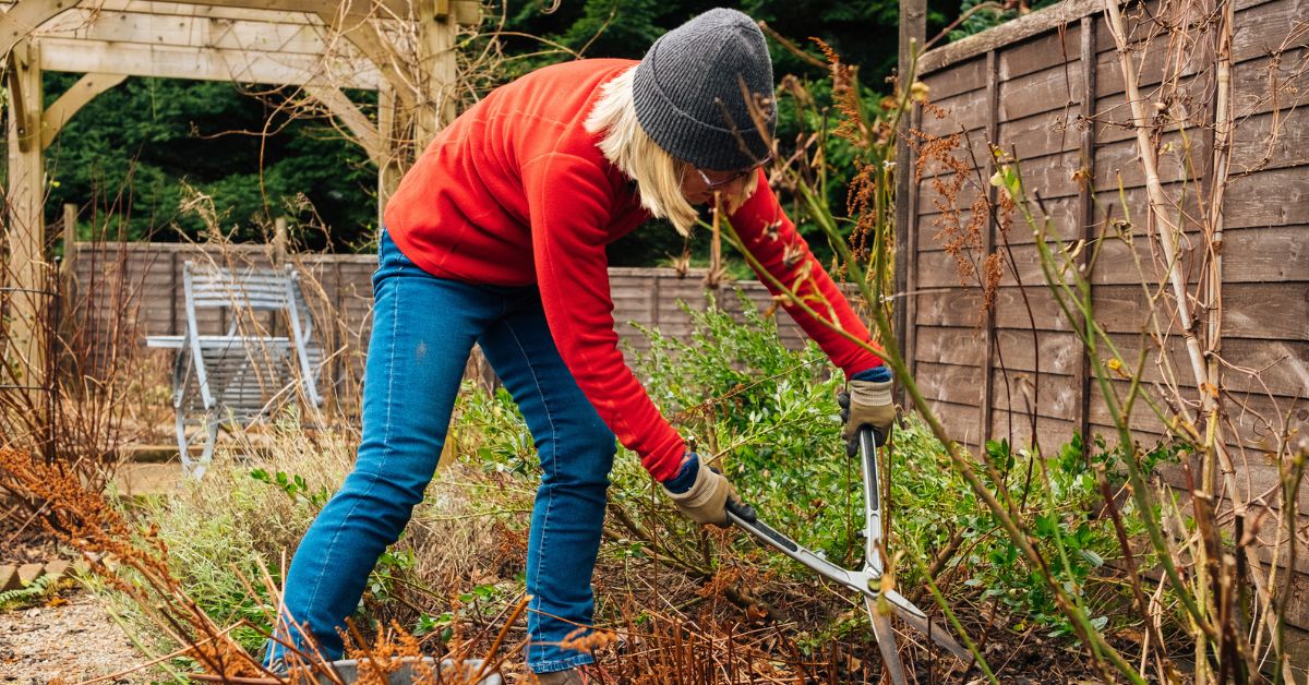 Vrouw is bezig in de tuin - tuinieren in februari