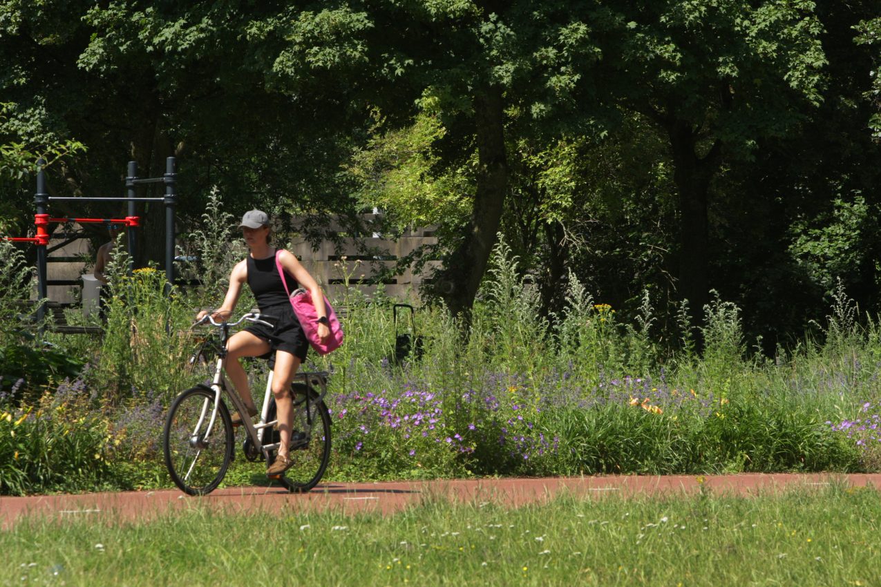 zomers warm, vrouw op fiets