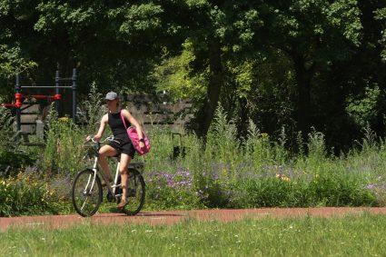 zomers warm, vrouw op fiets