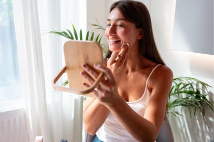 Vrouw doet bb cream op